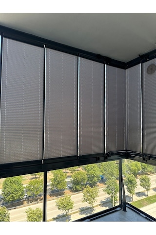 Blind-x Antrasit Plise Katlanır Cam Balkon Perdesi, Ofis Perdesi, Mutfak Perdesi, Salon Perdesi