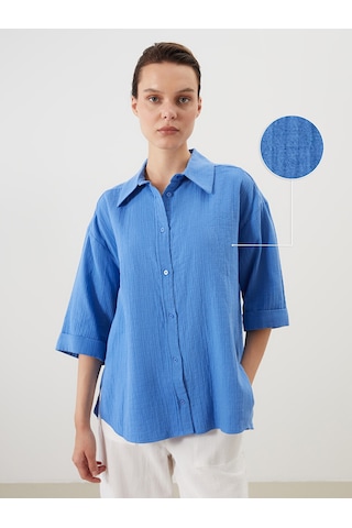 Lcw Comfort Mavi Oversize Dokulu Kadın Gömlek