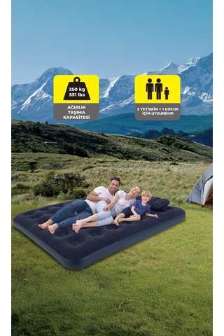 Terravıta Queen Size Şişme Yatakseti 203 x 152 x 22 CM Pompa Ve Yastıklı 250 KG Lacivert