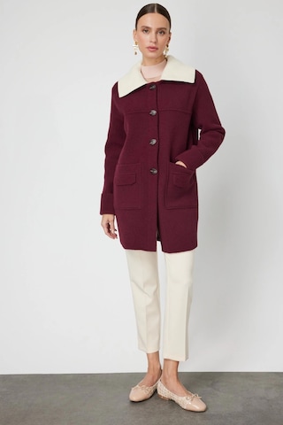 On Fashion Büyük Yakalı Düğmeli Kadın Bordo Hırka 63909 Bordo