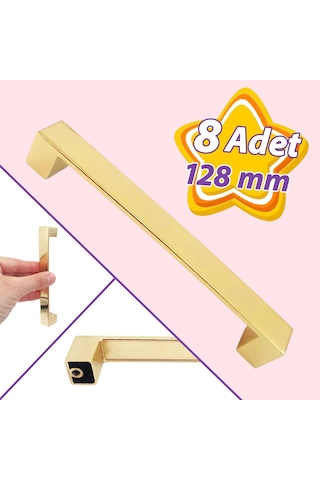 8 Adet Bihter Düz Kulp 128 Mm Altın Mutfak Kulpu Çekmece Dolap Kapak Kulbu Metal Mobilya Dolabı Kulpları