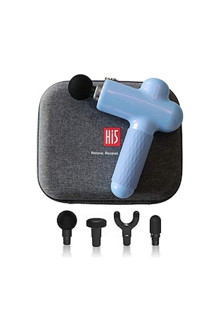Hi5 10333 Sportster Titreşim Masajı Masaj Tabancası Masaj Tabancası Kas Fasya Doku Gevşetme-4 Kafa Aparatları Açık Mavi, 850 G
