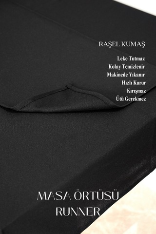 Smooth Set Masa Örtüsü Ve Runner Seti Sofra Bezi Çeyiz Seti Masa Örtüsü Ve Runner Siyah