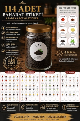 Renkli Kavanoz Etiket Seti - 114 Adet Baharat, Bakliyat, Ot Ve Kuruyemiş Etiketi - 5cm Folyo Sticker Siyah Renkli Kavanoz Etiket Seti - 114 Adet Baharat, Bakliyat, Ot Ve Kuruyemiş Etiketi - 5cm Folyo Sticker Siyah