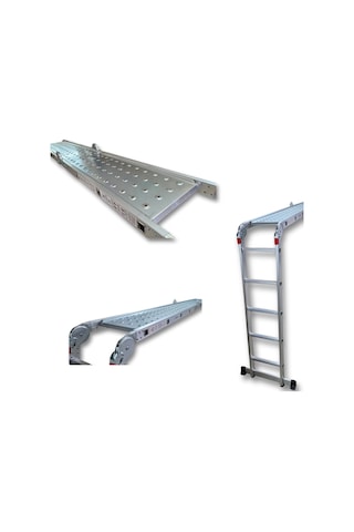 Endokon Platformlu 3,46 Metre - 12 Basamaklı Katlanır Akrobat Merdiven - Büyük Menteşe - Kalın Profil