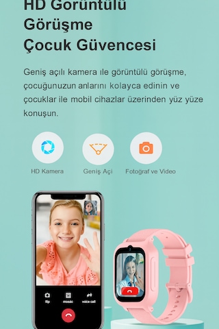 Sim Kartlı Gps'li Kameralı Görüntülü Görüşmeli Çocuk Güvenliği İçin Çocuk Akıllı Saat Pembe