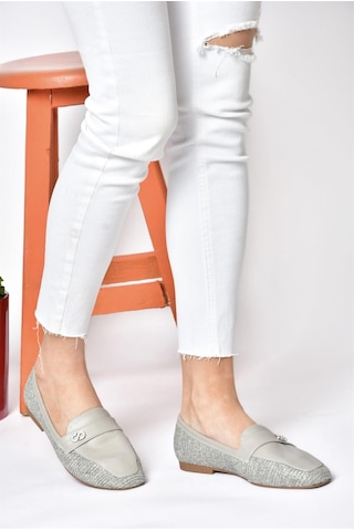 Fox Shoes P820940209 Gri Düz Tabanlı Günlük Kadın Babet Gri-suni Deri Gri