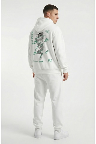 Nevermind Unisex Oversize Hoodie Detaylı Grafik Figür Baskılı Beyaz