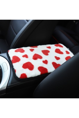 Sones Peluş Kalp Desenli Araç Orta Konsol Kapak Matı 32x19cm Kırmızı