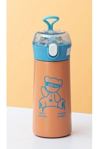 Paslanmaz Çelik Termos Su Şişesi 350ml Vakumlu Pipetli Turuncu İthal Ürün Turuncu