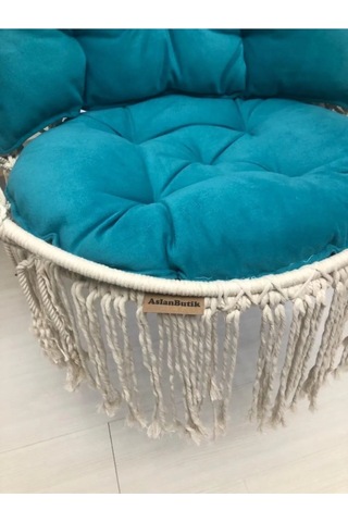 Makrome Özel Örgü Salıncak Hamak Pamuk İp 60 X 80 Turkuaz Yastık Ekru