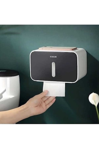 Fastbuy Dream011 Siyah Küçük Şeffaf Pencere Delme Gerektirmeyen Kendinden Yapışkanlı Duvar Montajı Tuvalet Kağıdı Tutucu Bany Siyah