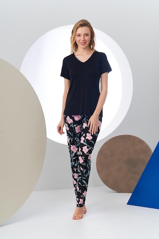 Pjs 24168 Kadın Kısa Kollu V Yaka Desenli Pijama Takım 001