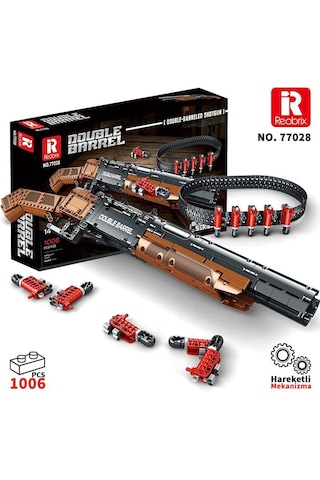 Reobrix 77028 Çift Namlu Av Tüfeği Yaratıcı Yapı Blok Seti Building Blocks Double-barreled Shotgun - 1006 Parça