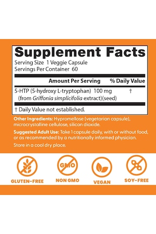 Doctors Best 5-htp Tryptophan Supports Mental & Emotional Well-being 60 Veggie Caps