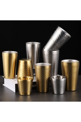 Sones 260ml 304 Paslanmaz Çelik Çekiç Kupa Kalınlaştırılmış Çift Katmanlı Restoran Çay Fincanları