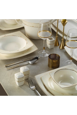 Kütahya Porselen Bone Mare 62 Parça 1137421 Desenli Yemek Takımı