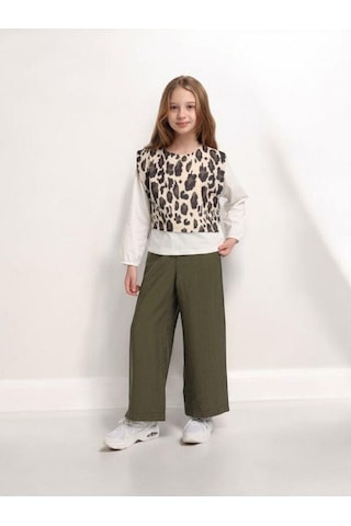 Escabel Kız Çocuk Leopar Bluzlu Pantolon Takım-15591 Haki