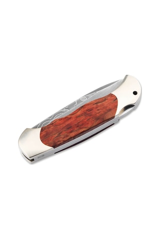 Böker Manufaktur Optima Burl Birch Bloody Orange Damast Kamp Çakı Kahverengi