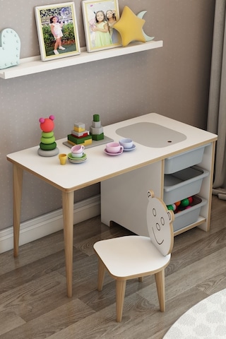 Moniev Çocuk Çalışma Masası Oyun Ve Etkinlik Masası Aktivite Gri Gri