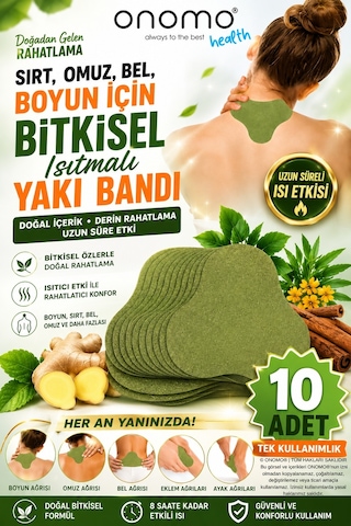 Onomo Health Sırt Omuz Bel Boyun ve Fıtık için Bitkisel Isıtmalı Fizik Yakı Bandı 10 Adet