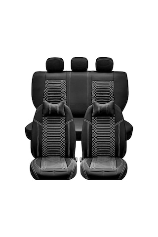 Dacia Sandero Stepway Uyumlu Lüks Deri Oto Koltuk Kılıfı Ön Arka Takım Siyah Beyaz Exc