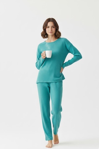 Fit Women Pamuklu Uzun Kollu Düz Model Pijama Takımı Pj2000 Turkuaz