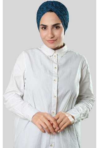 Petrol Mavisi Pratik Hazır Geçmeli Tesettür Bone Jakar Kendinden Desenli 1209 17 Petrol Mavisi