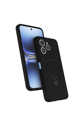 Rba Aksesuar Tecno Spark 40 Kılıf M-safe Şarj Özellikli Standlı Zore Samara Kapak - Siyah