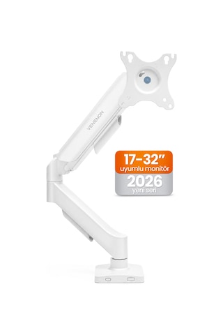 Tek Kollu Monitör Kolu Vesa Uyumlu Hareket Ayarlanabilir Monitör Standı 17-32" 9kg Kapasite Beyaz