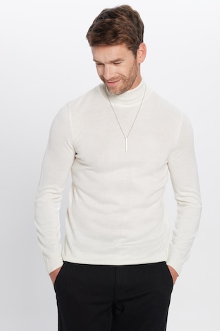 Erkek Slim Fit Dar Kesim Tam Boğazlı Yaka Düz Yün Beyaz Triko Kazak-25727 Beyaz