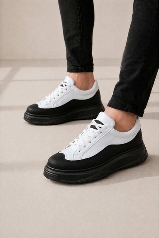 DMR Elegance Jy507 Dara Bağcıklı Cilt Erkek Günlük Sneaker Ayakkabı Cst Beyaz/siyah
