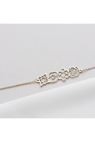 Glorria Kişiye Özel Çoklu Doğum Çiçeği Gümüş Bileklik Gold