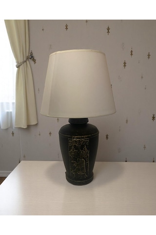 Gold Renk Eskitme Sümer Dekoratif Abajur - Beyaz Beyaz