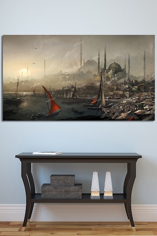 İstanbul Tarihi Yarımada Vintage Muhteşem Manzara Kanvas Tablo 175 x 80