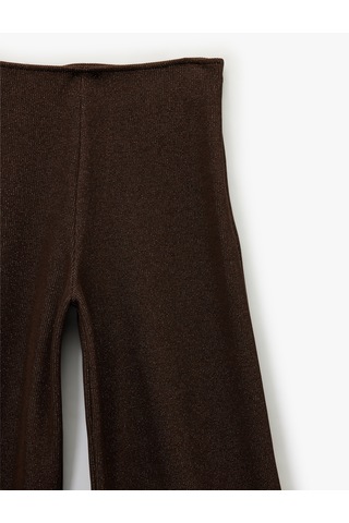 Koton Koton X Şahika Ercümen - Regular Fit Işıltılı Uzun Geniş Paça Pantolon Kahverengi 6wak40138ek Kahve