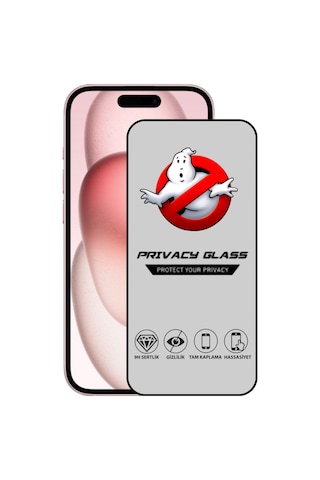 Apple iPhone Uyumlu 15 Tam Kaplayan Privacy Hayalet Temperli Ekran Koruycu Cam