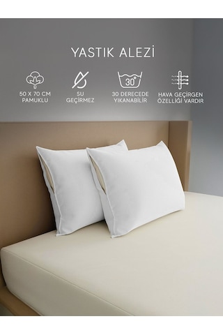 Yastık Alezi Sıvı Geçirmez %100 2'li Pamuk Yastık Koruyucu 50x70 Cm