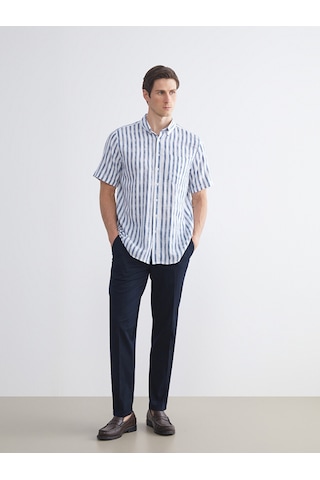 Lcwaıkıkı Classic Lacivert Regular Fit Kısa Kollu Çizgili Poplin Erkek Gömlek