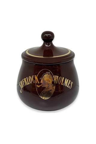 Sherlock Holmes El Yapımı Seramik Pipo Tutun Kavanozu Kahve Small