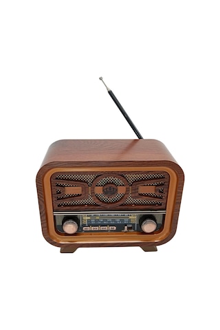 Radyo Retro Ceviz Bluetooth Hoparlör Tf Kart Şarjlı Led N1b2