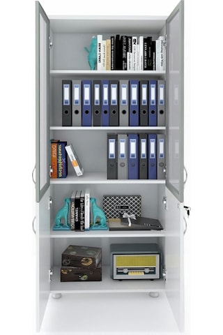 Modüler Dünyası 2 Cam Kapak Kilitli Dosya Dolabı Beyaz 80X38X188 Beyaz