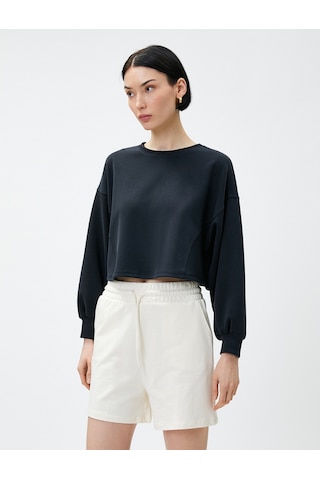 Koton Crop Sweatshirt Modal Karışımlı Siyah 3sak10090ek Siyah