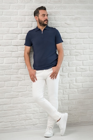 San&fa Slimfit Fermuar Kapamalı Rayon Kumaş Likralı Polo Yaka T-shirt Lacivert