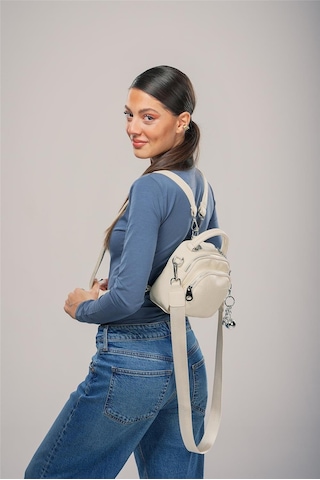 Ççs Kadın 17862 Omuz Ve Sırt Çantası Kirli Beyaz