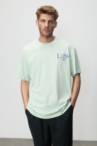 Grımelange Alonzo Erkek Oversize Fit %100 Pamuk Nakışlı Ve Baskılı Mint Yeşil T-shirt Mint Yeşili
