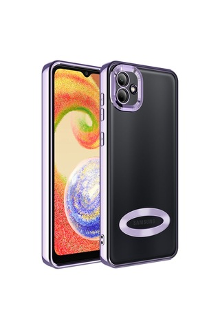 Zore Galaxy Uyumlu A04 Kılıf Kamera Korumalı Logo Gösteren Omega Kapak - Lila Lila