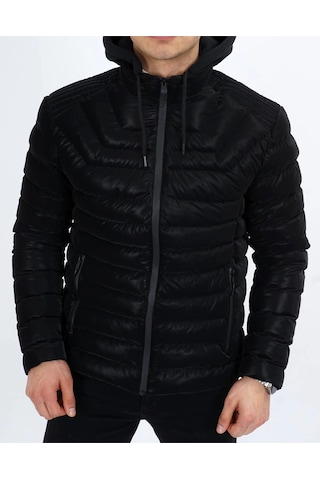 Dynamo Erkek Kapüşonlu Şişme Süet Slim-fit Mont Siyah