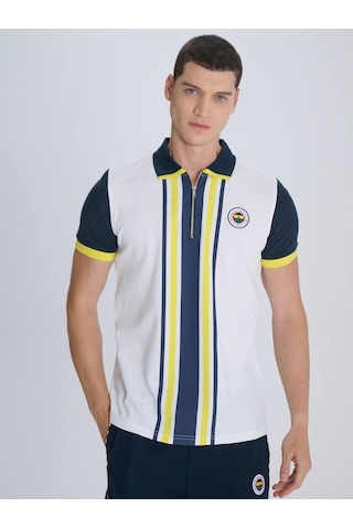 Erkek Trıbun Şerit Detaylı Polo Beyaz