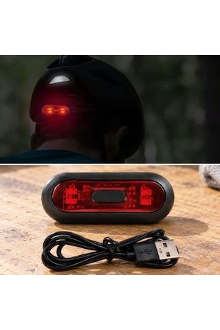 Usb Şarjlı Kırmızı Led Kask Flaşörü, Açma Kapama Düğmeli Siyah Oval Gövde, Usb Kablolu 8,8 X 3,7 Cm Kask Aydınlatma Işığı Çok Renkli